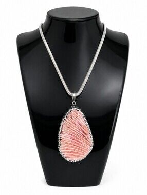 Natural Pink Coral Pendant Necklace 925 Sterling Silver 18"